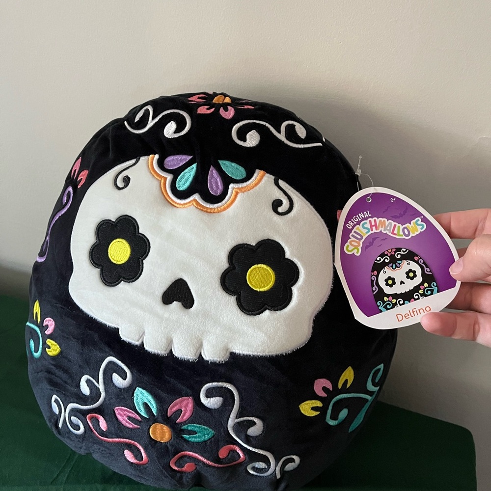 Squishmallows Delfina Black Sugar Skull Plush with Floral Accents - 14 inch
